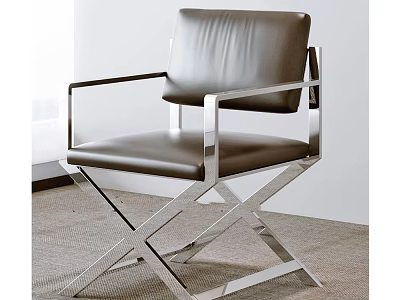 Modern Leather Upholstered Armchair With Chrome Metal Frame And X Shaped Legs 3d model