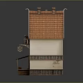 European Style Architecture With Red Tiled Roof Attic Window Arched Doorway And Red Awning