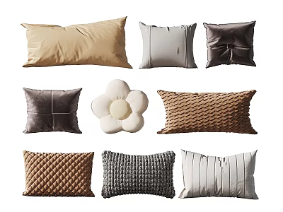 Decorative Throw Pillows With Various Styles Textures Beige Gray Brown White Woven Quilted Striped Designs 3d model