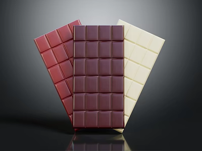 Three Chocolate Blocks Featuring Red Dark Brown And White Color Varieties 3d model