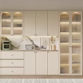 Elegant Modern Sideboard With Marble Countertop Glass Doors Drawers Cabinets And Lighting
