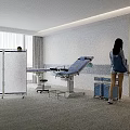 Professional Medical Examination Bed With Rolling Cabinets Stool And Trolley In Clinic