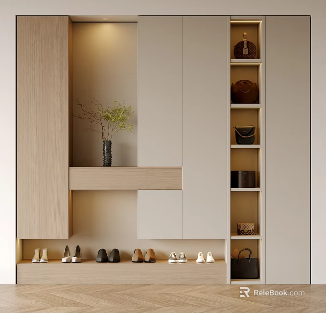 Minimalist Entryway Cabinet And Side Cabinet With Shoe Storage And Decorative Vase 3d model 