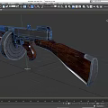Vintage Submachine Gun With Wooden Stock Metal Body And Drum Magazine