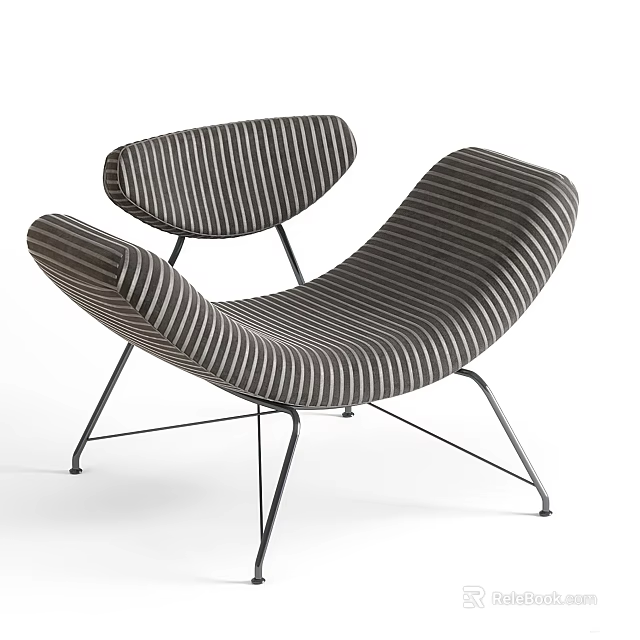 Modern Accent Chair Featuring Striped Fabric Curved Backrest and Metal Frame 3d model 