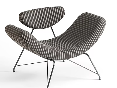 Modern Accent Chair Featuring Striped Fabric Curved Backrest and Metal Frame 3d model