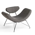 Modern Accent Chair Featuring Striped Fabric Curved Backrest and Metal Frame