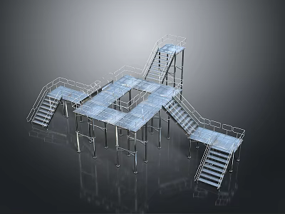 Heavy Duty Industrial Metal Scaffolding Structure With Multiple Platforms And Stairs 3d model