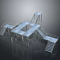 Heavy Duty Industrial Metal Scaffolding Structure With Multiple Platforms And Stairs