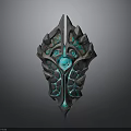 Fantasy Style Intricate Metallic Shield With Blue Gemstone And Decorative Patterns 3d model
