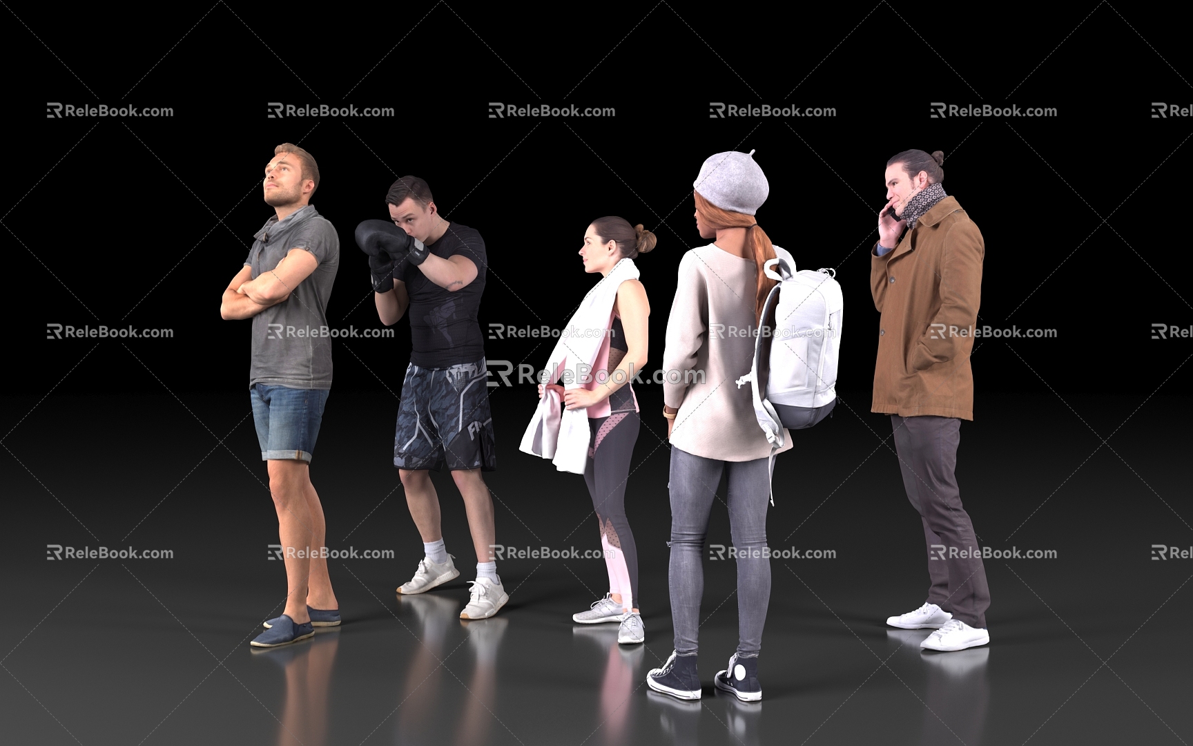 Multiplayer Men Boxing Women Fitness Yoga Leggings Student Student Girl Backpack Bag Phone Male Atmosphere Scene Model 3d model