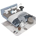 Cozy Blue Kids Bed With Soft Pillows Blanket And Plush Toys On Carpet