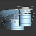 Modern Streamlined Blue Grid Textured Architectural Structure With Circular Tops 3d model