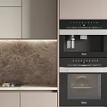 Modern Kitchen Interior Design With Light Gray Cabinets Marble Backsplash Stove Built-in Appliances And Lighting