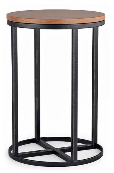 Modern Round Side Table with Wooden Top and Sturdy Black Metal Frame Design 3d model