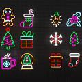Colorful Christmas Themed Neon Decorative Lights with Gingerbread Man Tree Gift and Snowflake