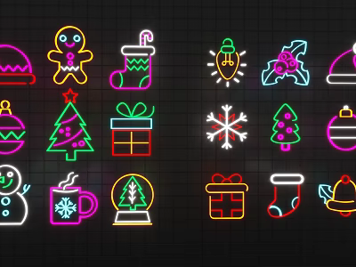 Colorful Christmas Themed Neon Decorative Lights with Gingerbread Man Tree Gift and Snowflake 3d model
