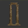 Ancient Greek Roman Style Brown Stone Pillar Structure With Two Columns And Top Beam