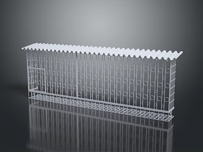 White Metal Garden Fence With Wavy Top And Ornamental Grid Design Structure 3d model