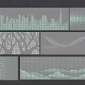 Decorative Wall Panels With Different Patterns In Gray And Teal Tones