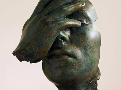 Decorative Bronze Sculpture Set Of Head With Hand Covering Eye Artistic Ornamental Piece 3d model