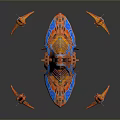 Futuristic Sci Fi Vehicle With Colorful Orange Blue Red Design And Wing Like Structures