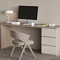 Modern desk and chair combination computer desk computer desk book headset desk lamp reading lamp 3d model