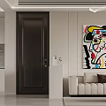 Modern Dining and Living Room Interior With Beige Sofa Abstract Painting And Pendant Lighting