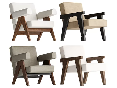 Modern Leisure Chairs with Fabric Upholstery Wooden Legs Armrests and Assorted Colors 3d model