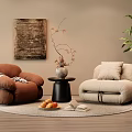 Quiet Style Single Sofa Lazy Sofa Vase Flower Ornaments Carpet Green Plant 3d model