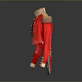 Red Military Jacket With Gold Buttons Epaulets Cuff Decorations And Light Colored Pants