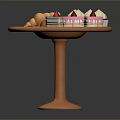 Pink Stand Tray With Assorted Desserts Including Cupcakes Croissants Cake Slices And Cookies