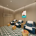 Modern Beauty Salon Interior With Wooden Decor Turquoise Wall Mirrors And Counter Stools