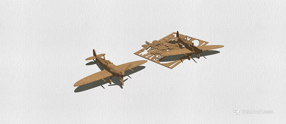 Wooden Building Blocks Airplane Model Kit With Assembled Plane And Unassembled Board 3d model 