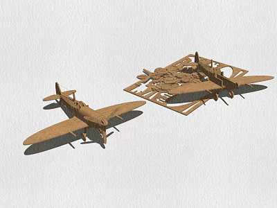 Wooden Building Blocks Airplane Model Kit With Assembled Plane And Unassembled Board 3d model