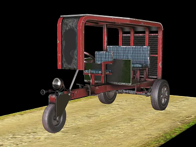 Vintage Red Tricycle With Passenger Seat And Black Wheels On Dirt Road 3d model