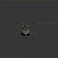 Detailed Military Green Helicopter With Four Rotor Blades And Equipment
