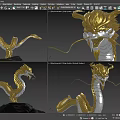 Majestic Golden Dragon With Long Body Golden Scales And White Underbelly Standing On Black Rock