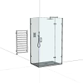 Modern Black Bathroom Shower Room with Glass Door Chrome Towel Rack and Wall Niche