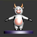 Cute Cartoon Cow Game Character With Yellow Horns Pink Belly And Purple Base