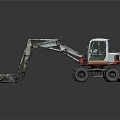 Wheeled Excavator With Front Bucket And Enclosed Cab On Gray Background