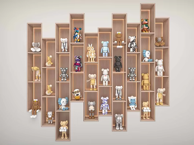 Wall Mounted Wooden Shelves With Various Toy Figurine Collection 3d model