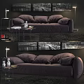 Dark Purple Two Seater Sofa with Coffee Table Decorative Items Floor Lamp and Dark Rug