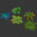 Vibrant Paper Craft Plants With Blue Green Yellow Flower Leaf Shapes On Gray Background