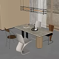 Dining Table and Chair Combination Dining Chair Square Dining Table Chandelier 3d model