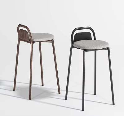 Stylish Modern Bar Stools With Curved Backs Wooden Metal Frames And Soft Padded Seats 3d model