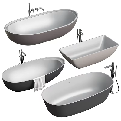 Multiple Modern Gray Bathtubs With Oval Rectangular Shapes And Freestanding Faucets 3d model
