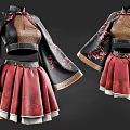 Traditional Chinese Clothing With Black Embroidered Top Wide Sleeves And Red Skirt