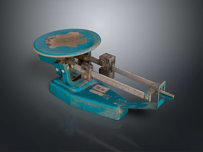 Vintage Blue Mechanical Scale With Round Dial And Worn Metal Frame 3d model