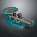 Vintage Blue Mechanical Scale With Round Dial And Worn Metal Frame